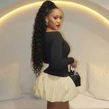 Solid Long Sleeve Round Neck Sexy Mini Tutu Dress