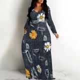 1 Piece Custom Casual Digital Printing V Neck Maxi Dresses