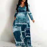 1 Piece Custom Casual Digital Printing V Neck Maxi Dresses