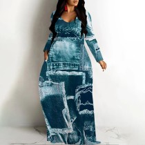 1 Piece Custom Casual Digital Printing V Neck Maxi Dresses