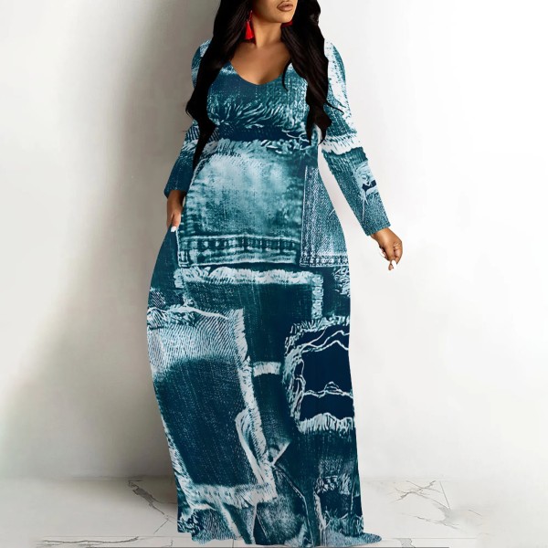 1 Piece Custom Casual Digital Printing V Neck Maxi Dresses