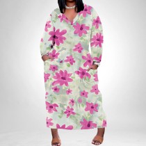 1 Piece Custom Casual Digital Printing V Neck Plus Size Maxi Dresses