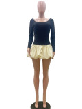 Solid Long Sleeve Round Neck Sexy Mini Tutu Dress