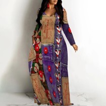 1 Piece Custom Casual Digital Printing Christmas V Neck Maxi Dresses