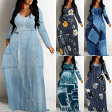 1 Piece Custom Casual Digital Printing V Neck Maxi Dresses