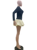 Solid Long Sleeve Round Neck Sexy Mini Tutu Dress