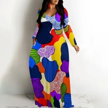 1 Piece Custom Casual Digital Printing V Neck Maxi Dresses