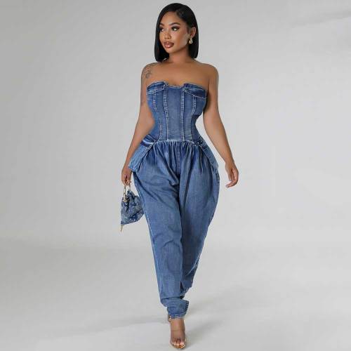 Tube Strapless Denim Jumpsuit