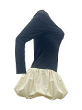 Solid Long Sleeve Round Neck Sexy Mini Tutu Dress
