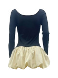 Solid Long Sleeve Round Neck Sexy Mini Tutu Dress