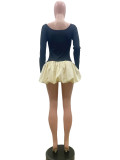 Solid Long Sleeve Round Neck Sexy Mini Tutu Dress