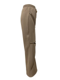 Spliced ​​Multi-zipper Elastic Drawstring Loose Straight Flared Pants