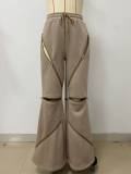 Spliced ​​Multi-zipper Elastic Drawstring Loose Straight Flared Pants