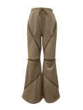 Spliced ​​Multi-zipper Elastic Drawstring Loose Straight Flared Pants
