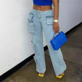 Washed Distressed Patchwork Jeans Straight Low-rise Denim Trousers