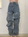 Fashion Buttoned Denim Loose Jeans