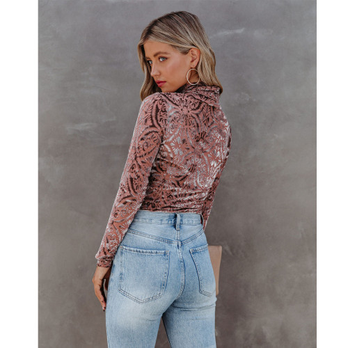High Neck Elastic Velvet Long Sleeve Bottoming Shirt Tops