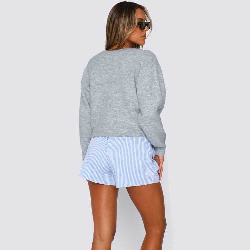 Women Y2K Knit Fall Tops Button Front Crop Sweater Cardigan