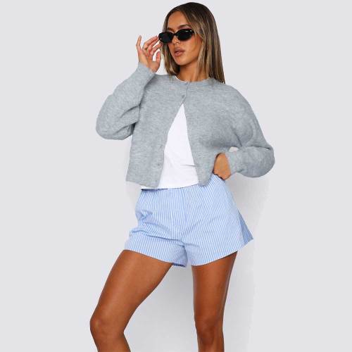 Women Y2K Knit Fall Tops Button Front Crop Sweater Cardigan