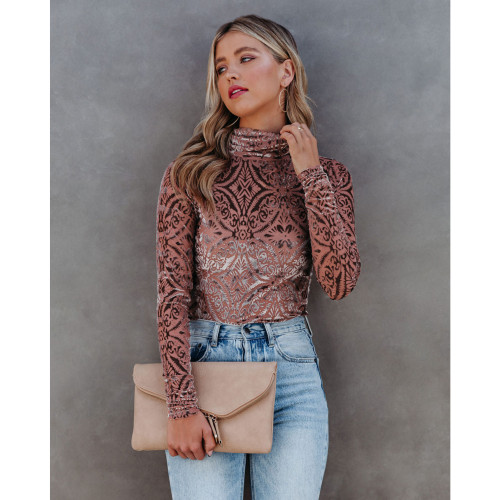 High Neck Elastic Velvet Long Sleeve Bottoming Shirt Tops