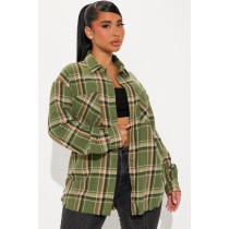 Casual Button Frayed Long Plaid Shirt with Pocket