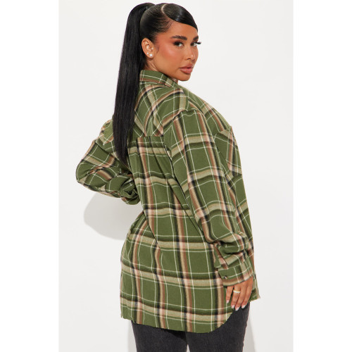 Casual Button Frayed Long Plaid Shirt with Pocket