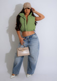 Solid Color Stand Collar Sleeveless Zipper Puff Vest Jacket