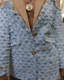 Casual Plaid Blazers V Neck Open Front Lapel Collar Patchwork Fringe Jackets Blazer