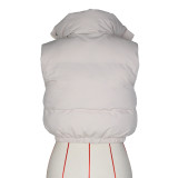 Solid Color Stand Collar Sleeveless Zipper Puff Vest Jacket