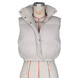Solid Color Stand Collar Sleeveless Zipper Puff Vest Jacket