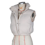 Solid Color Stand Collar Sleeveless Zipper Puff Vest Jacket