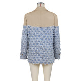 Casual Plaid Blazers V Neck Open Front Lapel Collar Patchwork Fringe Jackets Blazer