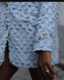 Casual Plaid Blazers V Neck Open Front Lapel Collar Patchwork Fringe Jackets Blazer