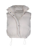 Solid Color Stand Collar Sleeveless Zipper Puff Vest Jacket
