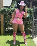 Casual Stretch Denim Suit Embroidered Sleeveless Vest Shorts Set