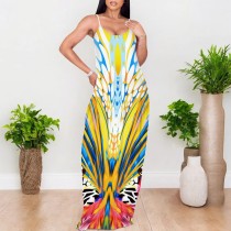 1 Piece Custom Casual Digital Printing Straps Long Dresses