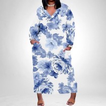 1 Piece Custom Casual Digital Printing V Neck Plus Size Maxi Dresses
