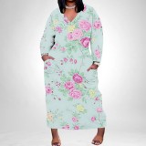 1 Piece Custom Casual Digital Printing V Neck Plus Size Maxi Dresses