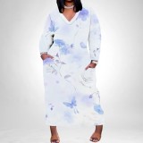 1 Piece Custom Casual Digital Printing V Neck Plus Size Maxi Dresses