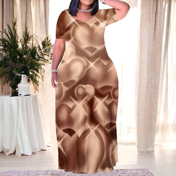 1 Piece Custom Casual Digital Printing Scoop Neck Plus Size Maxi Dresses