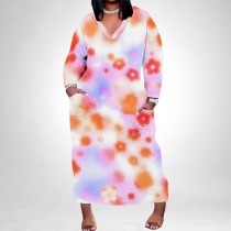 1 Piece Custom Casual Digital Printing V Neck Plus Size Maxi Dresses