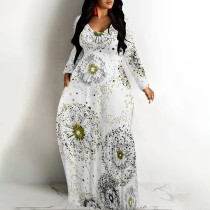 1 Piece Custom Casual Digital Printing Long Sleeve Maxi Dresses