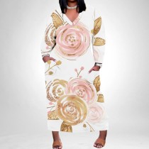 1 Piece Custom Casual Digital Printing V Neck Plus Size Maxi Dresses