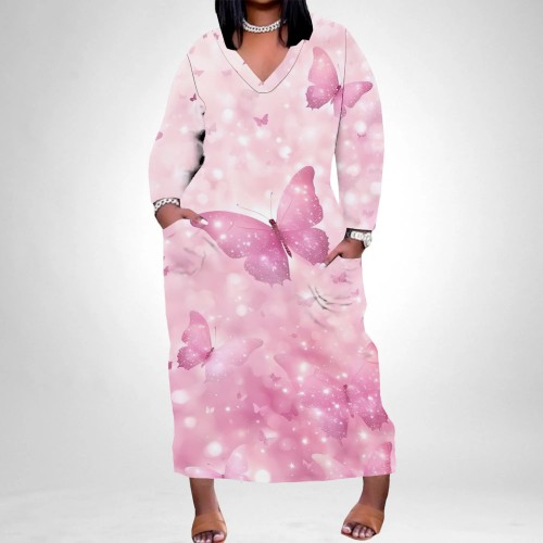 1 Piece Custom Casual Digital Printing V Neck Plus Size Maxi Dresses
