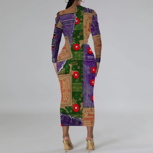 1 Piece Custom Casual Digital Printing Long Sleeve Christmas Midi Dresses