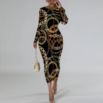 1 Piece Custom Casual Digital Printing Long Sleeve Midi Dresses