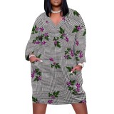 1 Piece Custom Casual Digital Printing V Neck Plus Size Midi Dresses