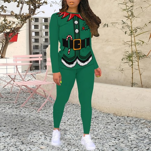 1 Piece Custom Casual Digital Printing Christmas Long Sleeve Pant Set