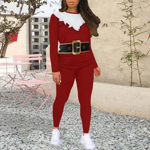1 Piece Custom Casual Digital Printing Christmas Long Sleeve Pant Set