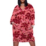 1 Piece Custom Casual Digital Printing V Neck Plus Size Midi Dresses